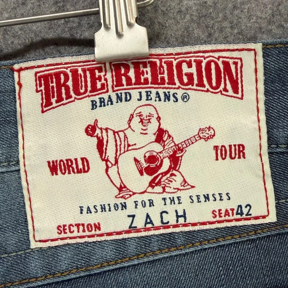 True Religion Zach Straight Leg Jeans Mens 42‎ Blue Y2K Streetwear Grunge Baggy